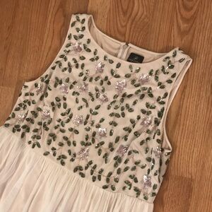 Adrianna Papell Cream Dress with Green and Silver Embellishments